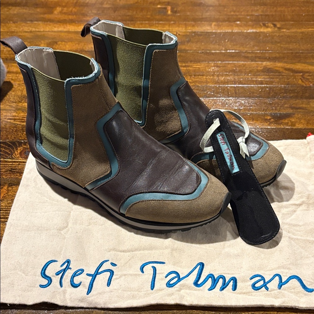 Brown and Green Ankle Boots